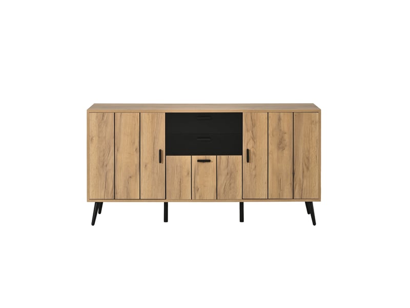  Buffet moderne effet bois et noir 2 tiroirs 3 portes 140x35x67cm  - Conforama A