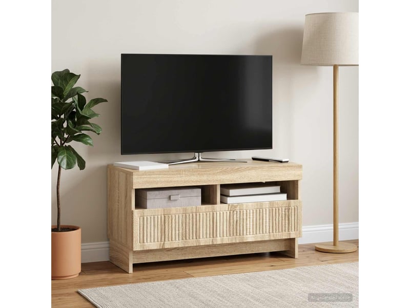  Meuble tv - banc tv - meuble de rangement led chêne sonoma bois d'ingénierie  - Conforama D