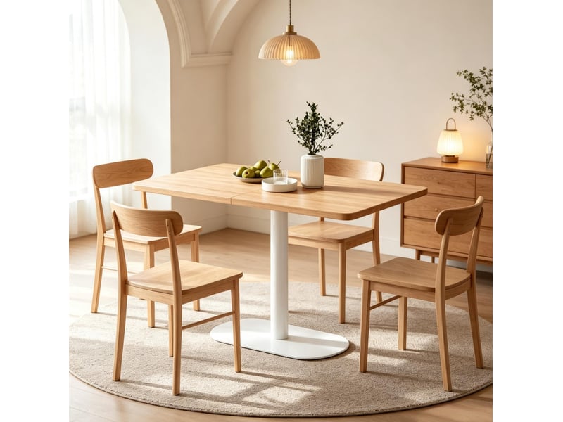 Table de salle à manger rectangulaire pour 6 personnes avec pied central, plateau chêne clair et blanc 120 × 70 × 75 cm - Conforama B