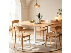 Table de salle à manger rectangulaire pour 6 personnes avec pied central, plateau chêne clair et blanc 120 × 70 × 75 cm