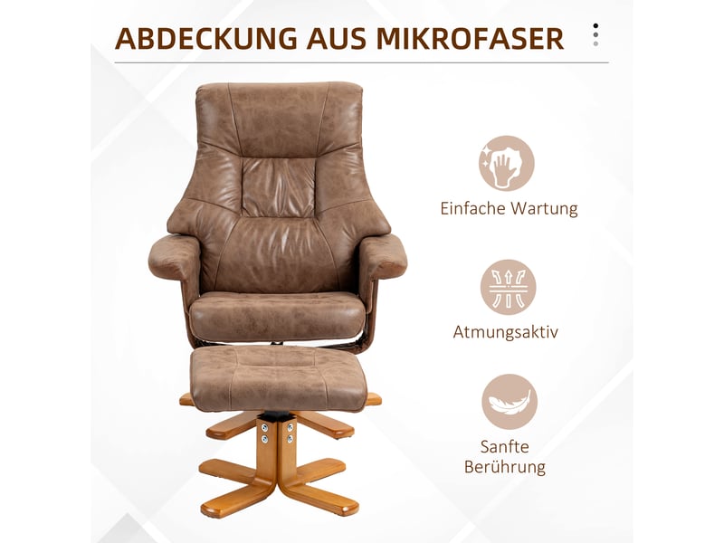  Fauteuil de relaxation avec repose-pieds pivotant inclinable marron 78 x 82,5 x 109 cm  - Conforama E