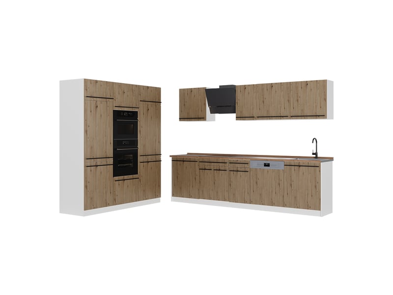 Vicco cuisine, chêne artisanblanc, 180cm plan de travail chêne doré - Conforama A