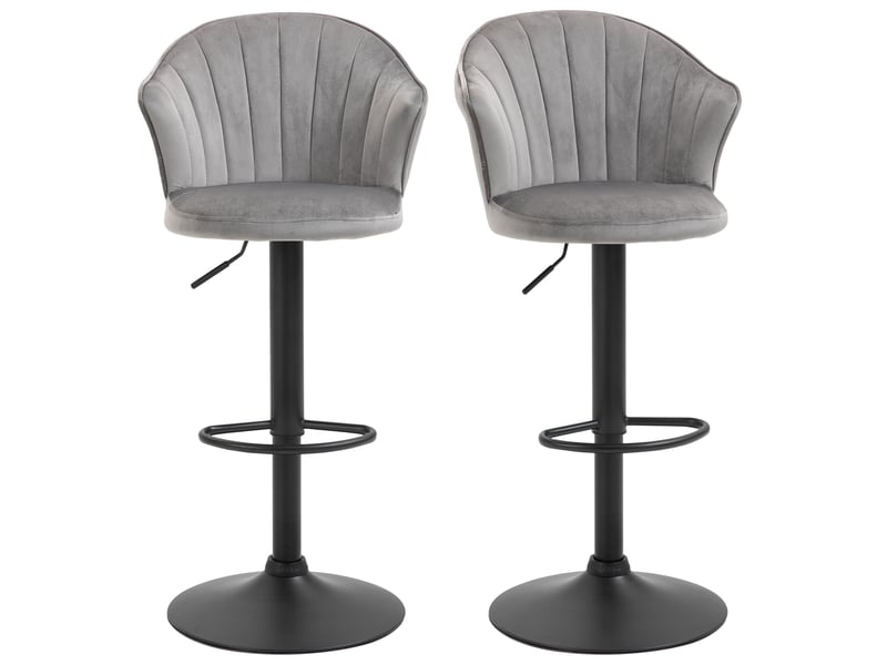  Ensemble 2 tabourets bar pivotants dossier, velours, comptoir réglables, sans accoudoirs, mousse, gris, 54x56x91-111 cm.  - Conforama B