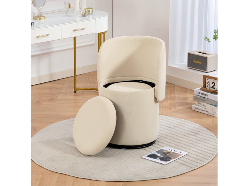  Pouf pivotant 360° en velours côtelé beige avec rangement intégré et couchage pour félin inclus  - Conforama B