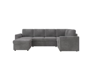 Canapé d'angle en forme de l 282x153x85 cm avec accoudoirs et un tabouret multifonctionnel et rangementmobile velours côtelé gris