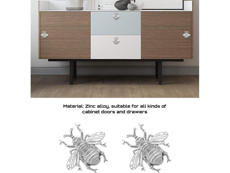  Vgol - 2 boutons métalliques motif abeille argentés, avec vis, pour penderies, placards cuisine et commodes  - Conforama B