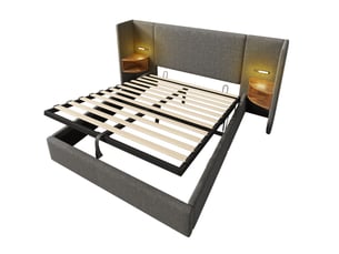Lit coffre 160x200 cm avec chevet intégré, lampe tactile, usb-c et rangement