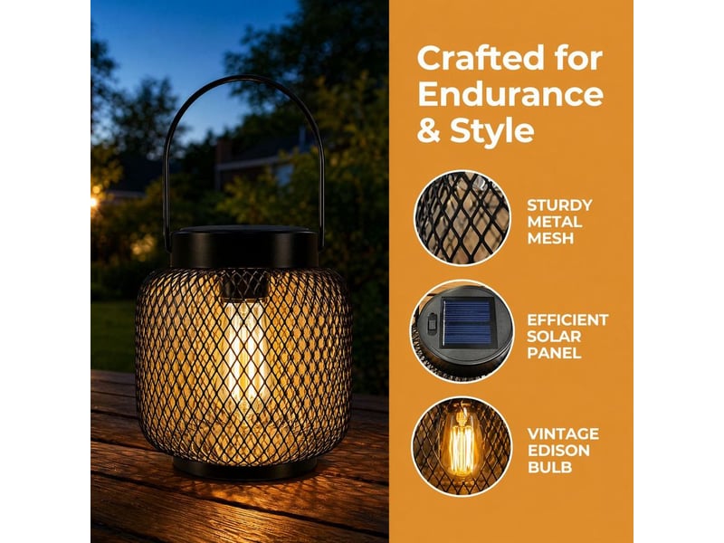  Lot de 2 lanternes solaires de jardin led, lampes suspendues métal étanches, éclairage décoratif pour terrasse, arbre et chemin  - Conforama C