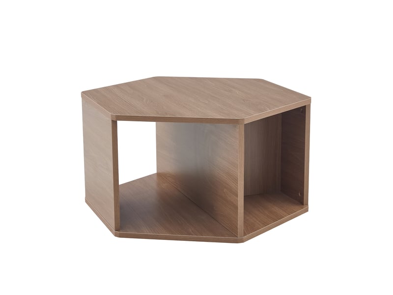  Table basse hexagonale avec pieds cylindriques, style moderne du milieu du siècle, en mdf finition noyer, marron  - Conforama A