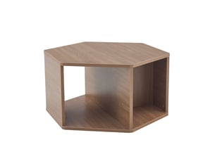 Table basse hexagonale avec pieds cylindriques, style moderne du milieu du siècle, en mdf finition noyer, marron