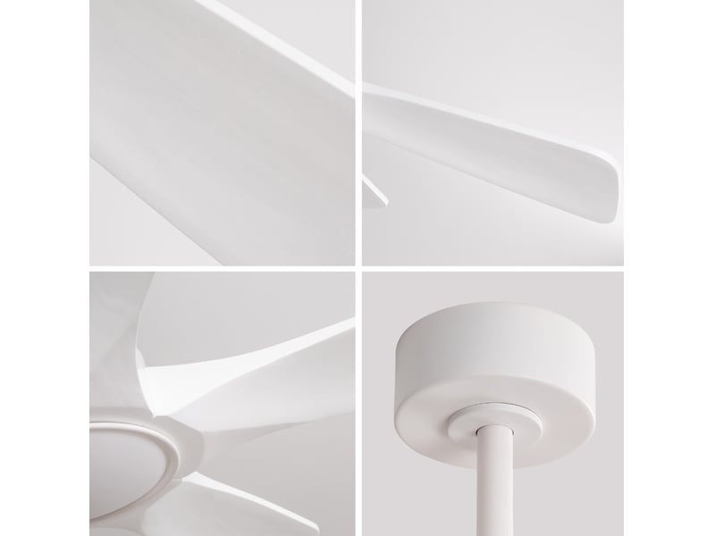  Ventilateur de plafond 106 cm blanc, métal et bois, led 3cct, moteur dc réversible, télécommande  - Conforama E