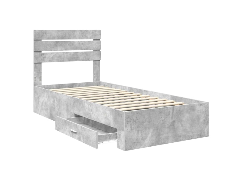  Lit simple- lit adulte -  cadre de lit gris béton et argent 70 x 190 cm bois d'ingénierie  - Conforama D