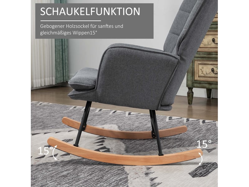 Fauteuil à bascule avec repose-pieds, dossier haut et accoudoirs, en polyester gris, charge 130 kg  - Conforama D