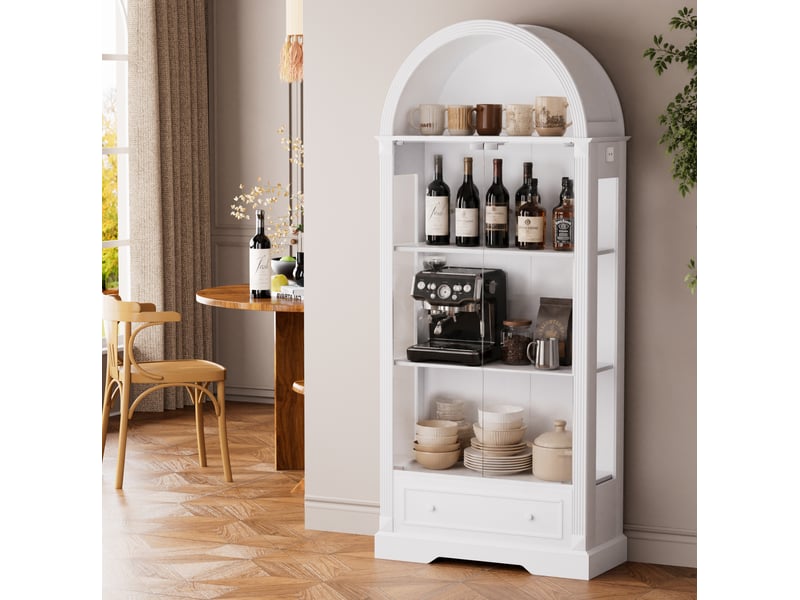  Vitrine 80x35x180 cm à portes en verre avec led et tiroirs coloris blanc  - Conforama E