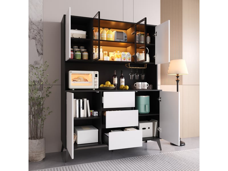  Vaisselier noir et blanc avec vitrine, buffet haut pour salle à manger (sans matelas)  - Conforama E