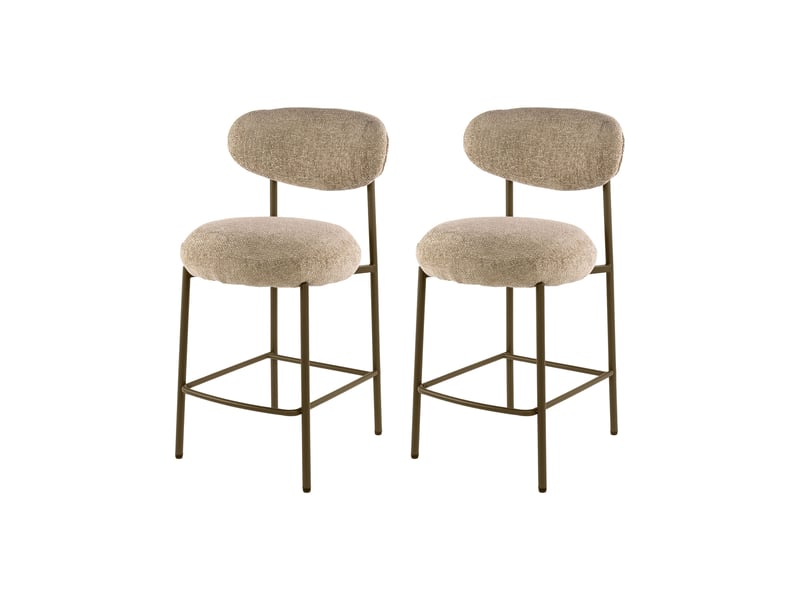  Lot de 2 chaises de bar 51x55x95 cm en tissu texturé sable et bronze  - Conforama A