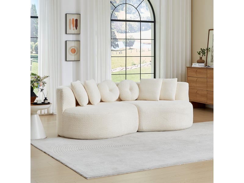 Canapé 2 places - 223 x 109 x 79 cm - canapé de salon divan lounge design cashew et rembourré en chenille - beige - Conforama C
