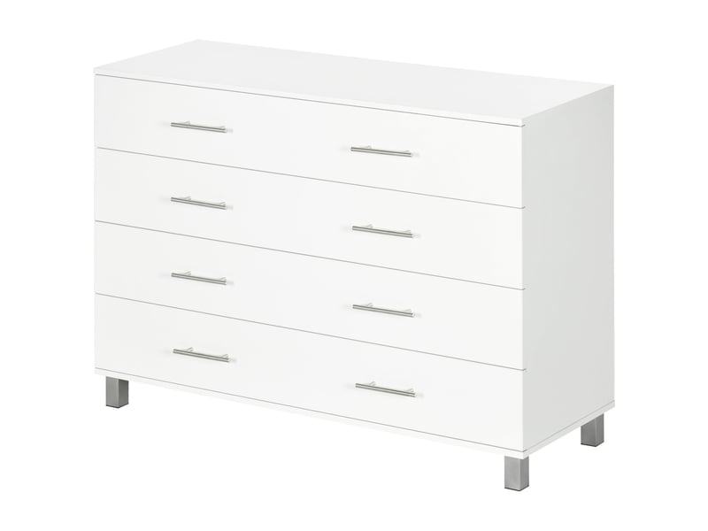  Commode à 4 tiroirs avec pieds, design moderne, idéale pour le salon et l'entrée, 112 x 38,2 x 81 cm, blanche  - Conforama B