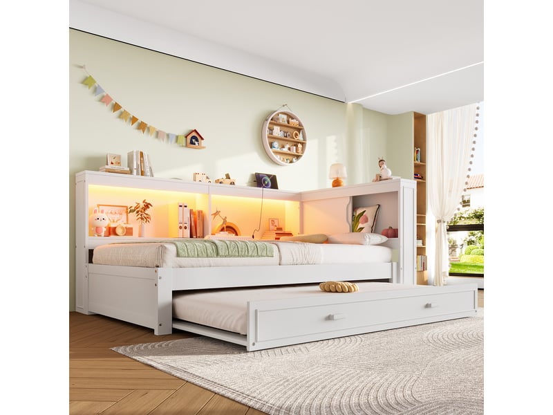  Lit gigogne 90x200 cm coloris blanc led pin lit enfant blanc - Conforama E