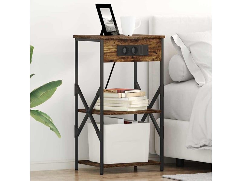  Table de chevet avec étagère 2 pièces chêne fumé 41 x 31 x 76 cm  - Conforama B