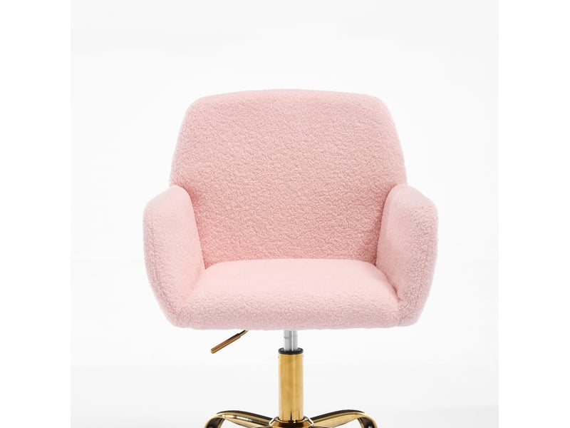  Fauteuil de bureau rose clair en fausse fourrure, pivotant et réglable en hauteur  - Conforama A