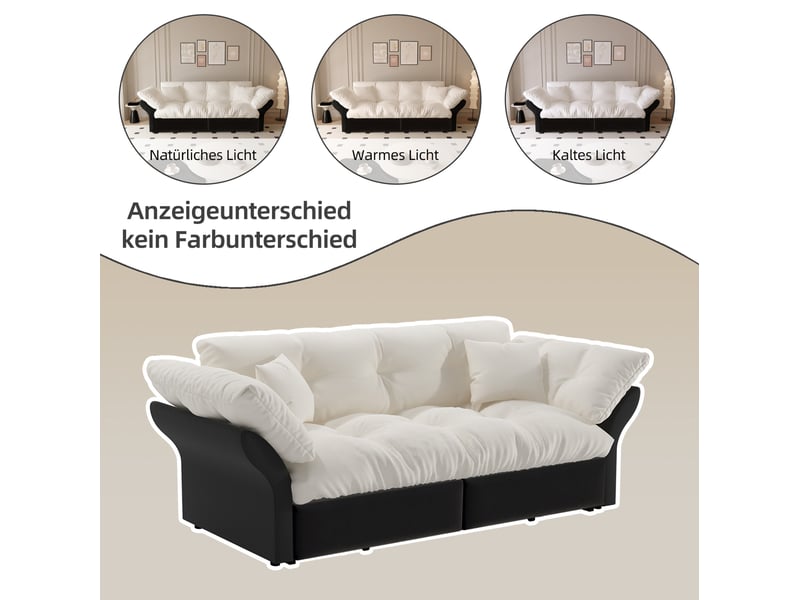  Canapé-lit convertible 3-en-1 190x85x91 cm en velours beige et blanc  - Conforama D