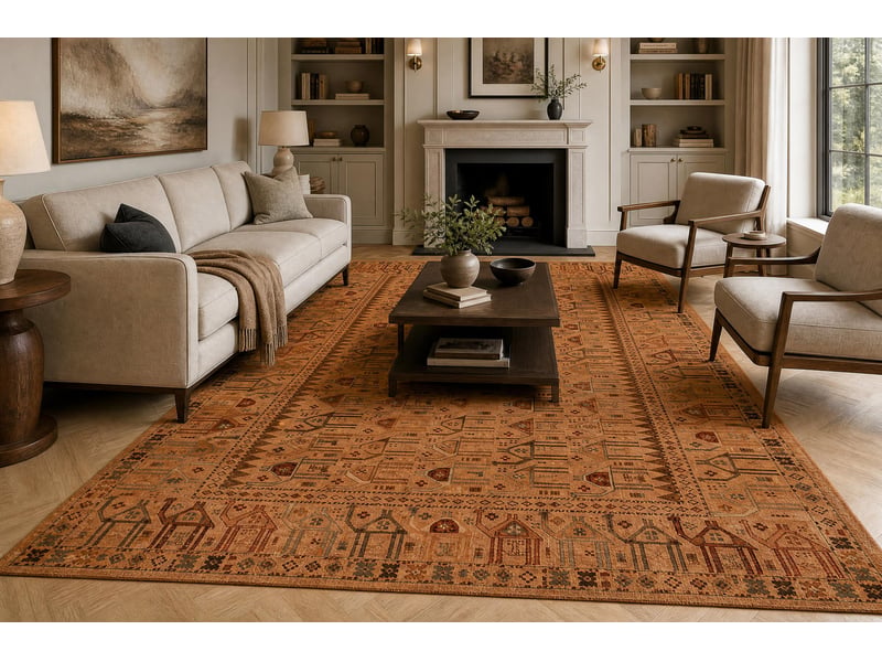 Tapis en laine kashqai 4304 100 oriental, ethnique, couleur saumon bordeaux 135x200 cm - Conforama E