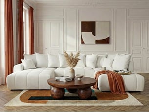 Canapé d'angle gauche convertible <strong>BOBOCHIC</strong> <strong>ROXELANE</strong> 6 places Tissu blanc avec coffre de rangement