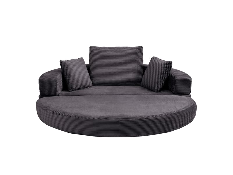  Canapé-lit convertible 2 en 1 en velours côtelé, lit ovale 173 x 176 cm, canapé pliable avec coussins pour salon et chambre  - Conforama A