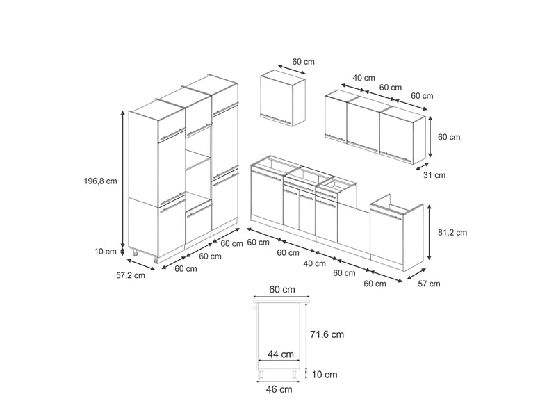 Vicco cuisine, blanc campagneblanc, 180cm plan de travail marbre - Conforama B