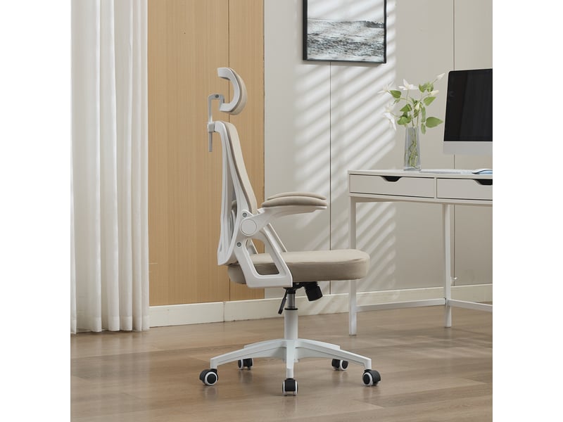  Chaise de bureau 65 x 58 x 118,5-128 cm – chaise ergonomique – appui-tête réglable – blanc  - Conforama E