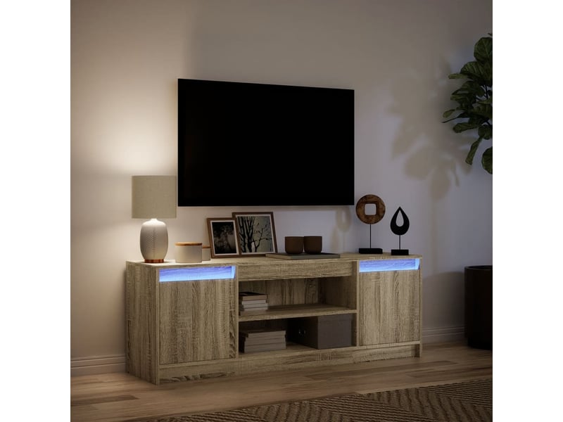 Meuble tv - banc tv - meuble de rangement avec led chêne sonoma 139,5x34x50cm bois d'ingénierie - Conforama E