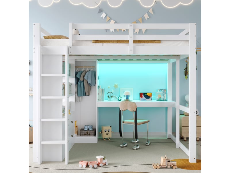  Lit mezzanine 140x200 cm coloris blanc led pin lit enfant blanc - Conforama B