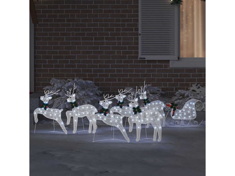Lot de 7 rennes led, éclairage de noël, décoration de noël blanc 43 x 18 x 66 cm tissu cf62098 - Conforama C
