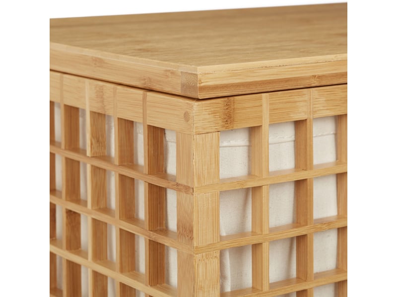  Panier à linge 2 compartiments amovibles pratique salle de bain 60 x 40 x 30 cm en bambou naturel 13_0003612  - Conforama C