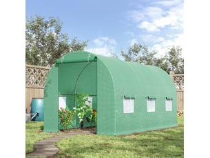 Serre tunnel de jardin 445x190x200 cm – verte – structure acier, portes enroulables et fenêtres filet