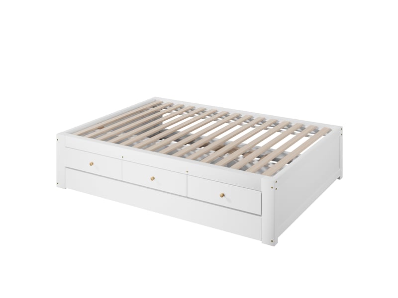  Lit gigogne simple 90 × 200 cm et 90 × 190 cm avec 3 tiroirs, sans matelas, en bois, blanc  - Conforama E