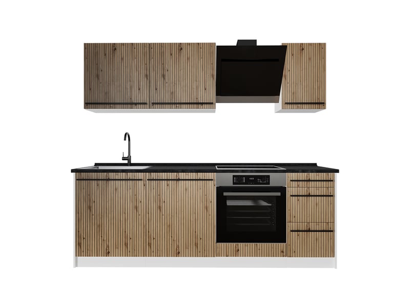  Vicco cuisine, chêne artisanblanc, 220cm plan de travail anthracite  - Conforama A