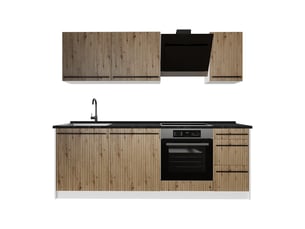Vicco cuisine, chêne artisanblanc, 220cm plan de travail anthracite