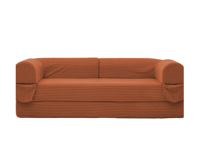  Canapé droit 2 places convertible lit orange tissu côtelé avec rangement intégré salon moderne  - Conforama A