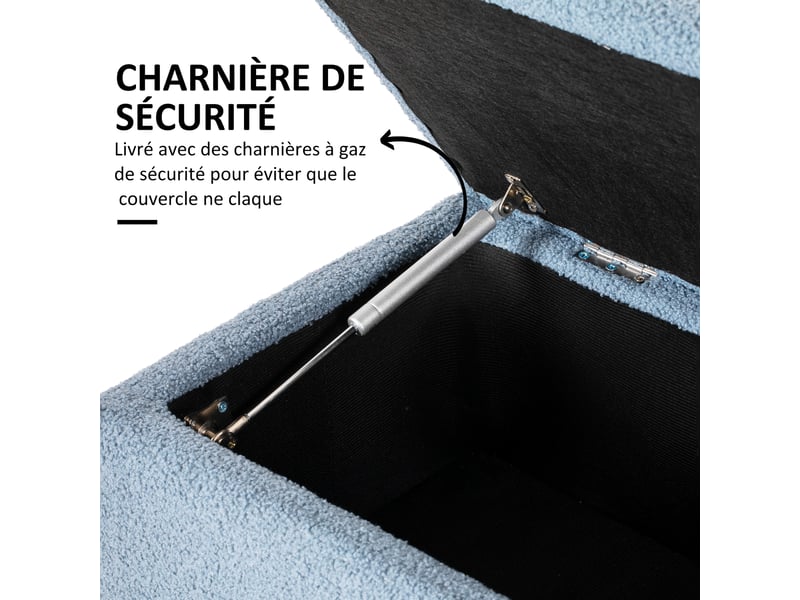  Banc de rangement coffre de rangement revêtement bouclette, pieds en bois de caoutchouc bleu 95 x 38 x 45 cm  - Conforama W