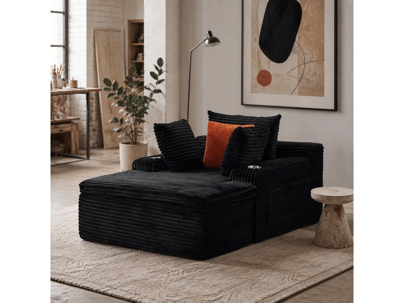 Canapé sans assise enflable boneless - canapé moderne cloud avec chaise lounge, confortable pour salon, 3 coussins & 1 couverture, pas d'installation requise, noir - Conforama B