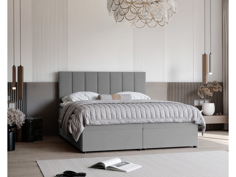  Lit coffre zelto - 200x200 cm - avec matelas et surmatelas - velours dense - gris clair ZELTO - Conforama B