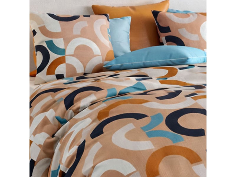  Parure housse de couette 260x240cm + 2 taies motif pop bleu et orange 100% coton - virgile VIRGILE - Conforama D