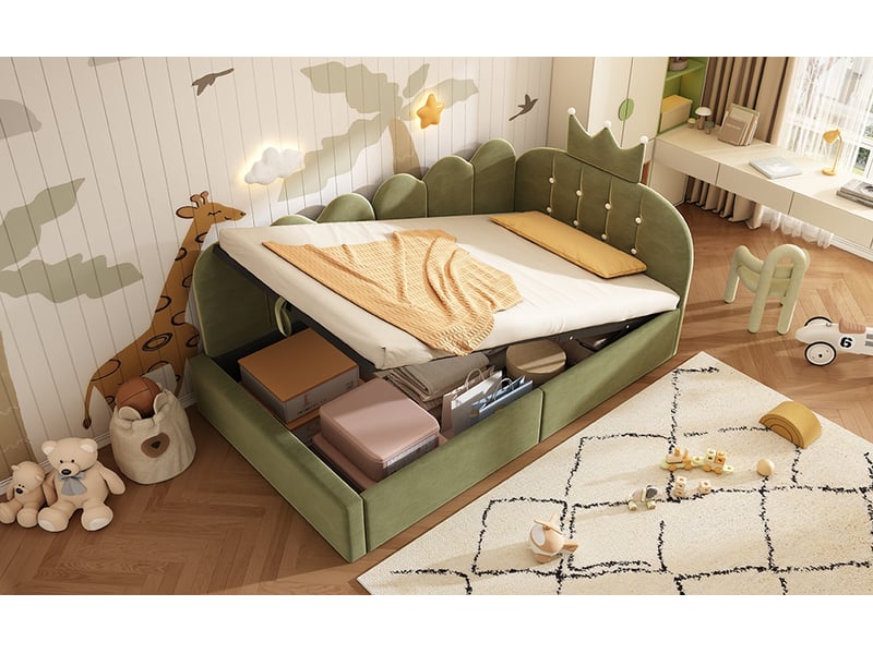  Lit escamotable 90x200 cm velours vert avec méridienne et coffre hydraulique - design moderne  - Conforama D