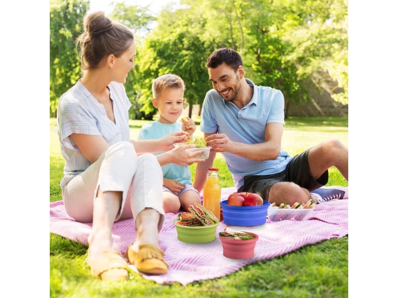  Boîte à lunch pliante en silicone 4 pcs - récipients de stockage d'aliments pliables - facile à ranger (ronde couleur )  - Conforama D