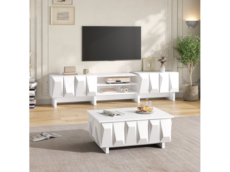  Ensemble meuble tv et table basse modenvie blanc en panneaux de particules avec rangements  - Conforama E