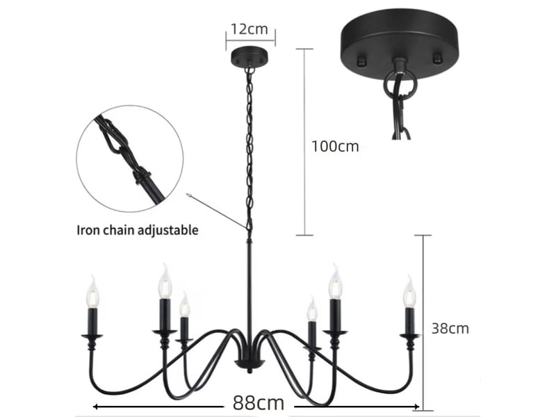  Lustre industriel, 6 lumières suspension luminaire industrielle lustre salle à manger, e14  - Conforama B