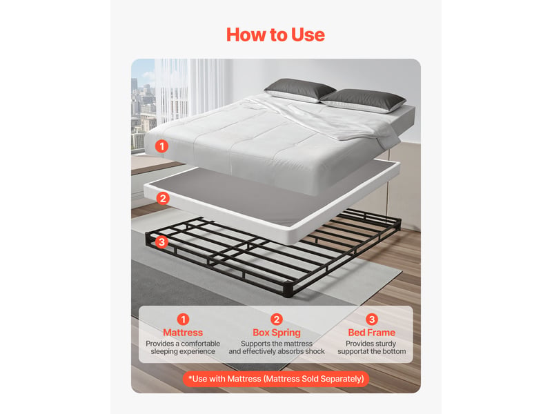  Vevor sommier tapissier cadre de lit 2010x1510x102mm revêtement en tissu lavable  - Conforama C