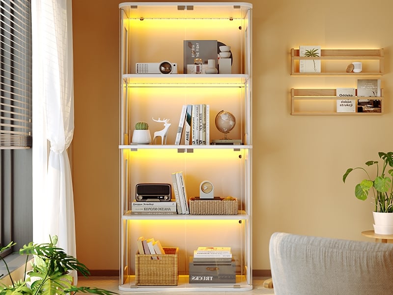  Vitrine led verre trempé 80x40x170cm, tactilecapteur, 3 teintes, 4 niveaux, acrylique, anti-bascule, blanc  - Conforama B